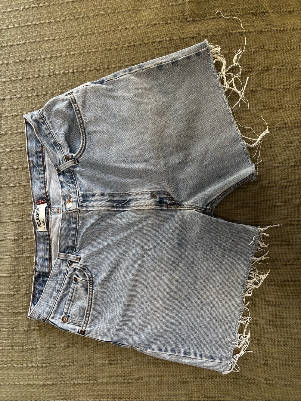 Levi's Light Wash Frayed Denim Cutoff Shorts - Light Blue